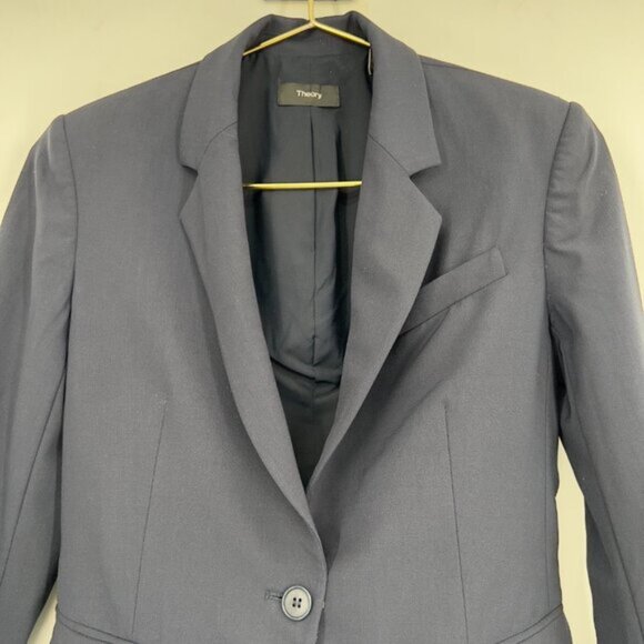 Theory Gabe N Edition Wool Blend Blazer Navy Blue Size 2 - Picture 2 of 10